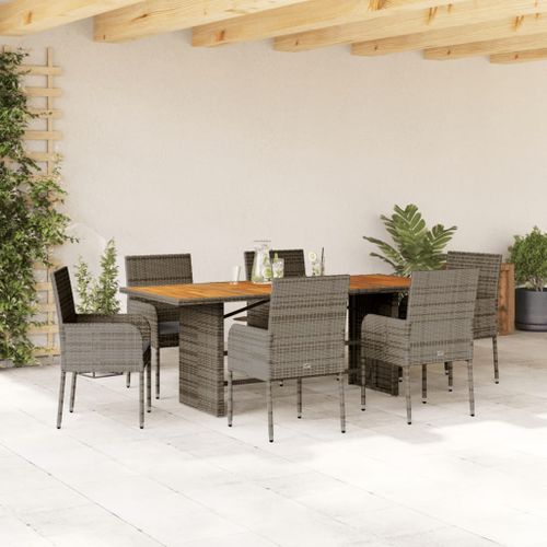 Ensemble à manger de jardin et coussins 7 pcs gris rotin - Photo n°2; ?>