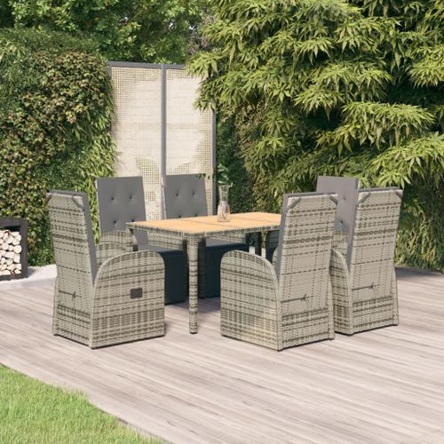 Ensemble à manger de jardin et coussins 7 pcs gris rotin - Photo n°2; ?>