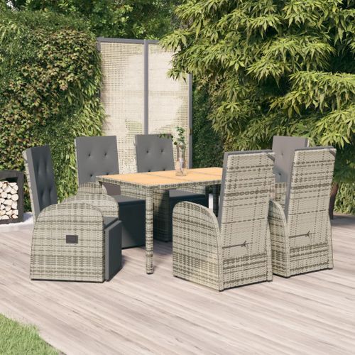 Ensemble à manger de jardin et coussins 7 pcs gris rotin - Photo n°2; ?>