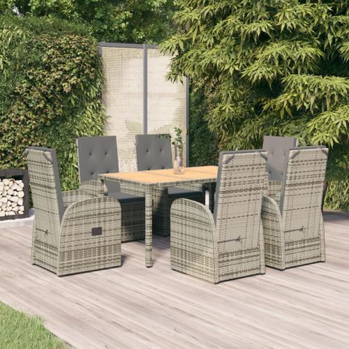 Ensemble à manger de jardin et coussins 7 pcs gris rotin - Photo n°2; ?>