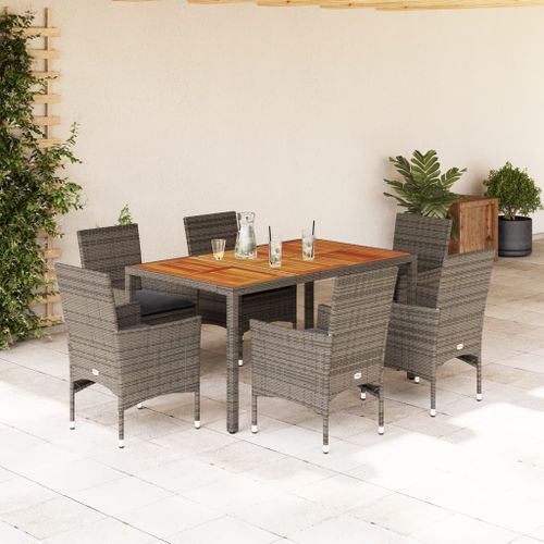 Ensemble à manger de jardin et coussins 7 pcs gris rotin acacia - Photo n°2; ?>