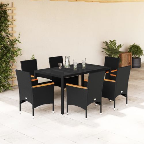 Ensemble à manger de jardin et coussins 7 pcs noir rotin acacia - Photo n°2; ?>