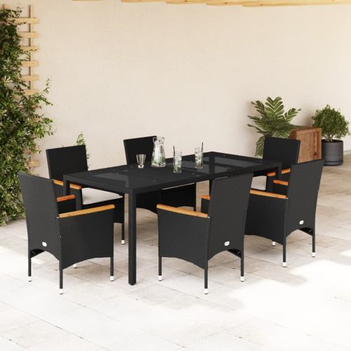 Ensemble à manger de jardin et coussins 7 pcs noir rotin acacia - Photo n°2; ?>