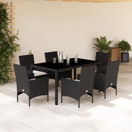 Ensemble à manger de jardin et coussins 7 pcs noir rotin acacia - Photo n°2; ?>