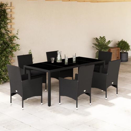 Ensemble à manger de jardin et coussins 7 pcs noir rotin acacia - Photo n°2; ?>