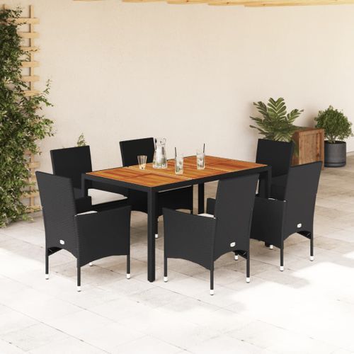 Ensemble à manger de jardin et coussins 7pcs noir rotin acacia - Photo n°2; ?>