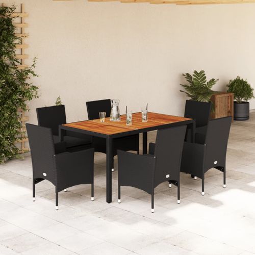 Ensemble à manger de jardin et coussins 7pcs noir rotin acacia - Photo n°2; ?>