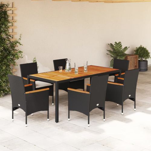 Ensemble à manger de jardin et coussins 7pcs noir rotin acacia - Photo n°2; ?>