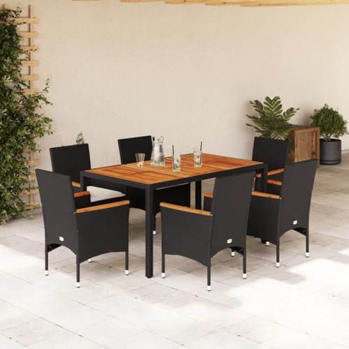 Ensemble à manger de jardin et coussins 7pcs noir rotin acacia - Photo n°2; ?>