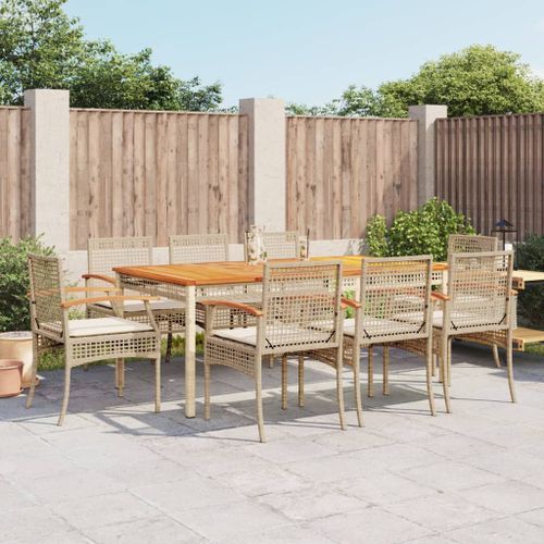 Ensemble à manger de jardin et coussins 9 pcs beige Poly rotin - Photo n°2; ?>