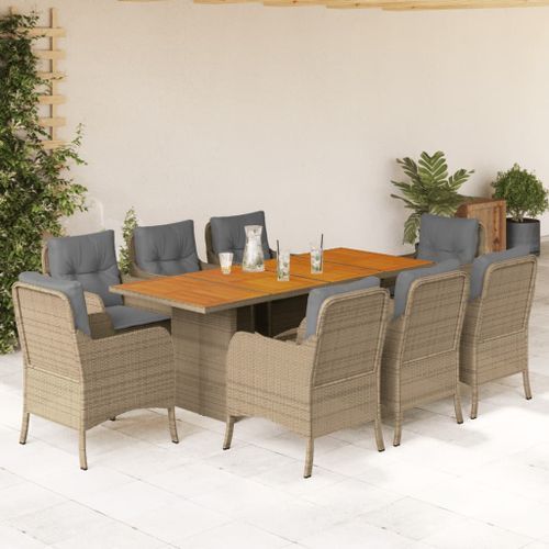 Ensemble à manger de jardin et coussins 9 pcs beige Poly rotin - Photo n°2; ?>