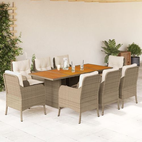 Ensemble à manger de jardin et coussins 9 pcs beige Poly rotin - Photo n°2; ?>