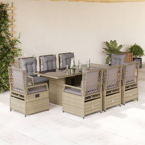 Ensemble à manger de jardin et coussins 9 pcs beige Poly rotin - Photo n°2; ?>