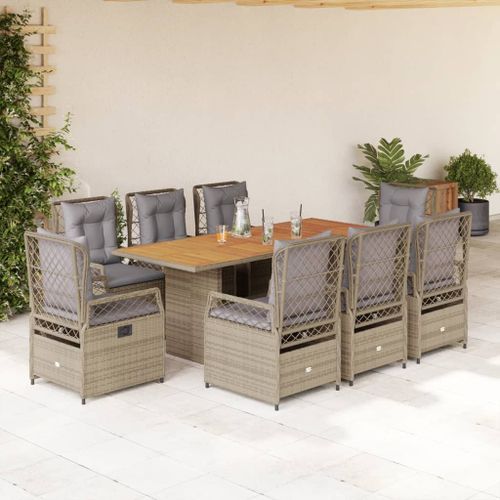 Ensemble à manger de jardin et coussins 9 pcs beige Poly rotin - Photo n°2; ?>