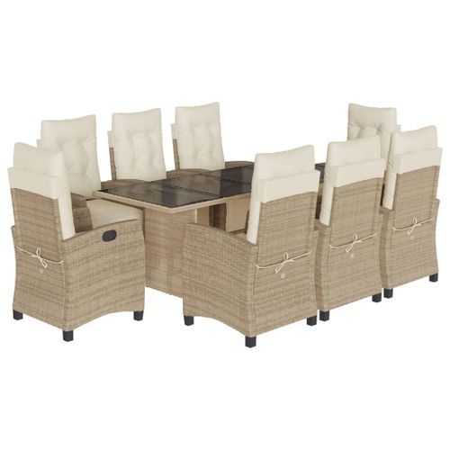 Ensemble à manger de jardin et coussins 9 pcs beige Poly rotin - Photo n°2; ?>