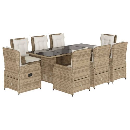 Ensemble à manger de jardin et coussins 9 pcs beige Poly rotin - Photo n°2; ?>