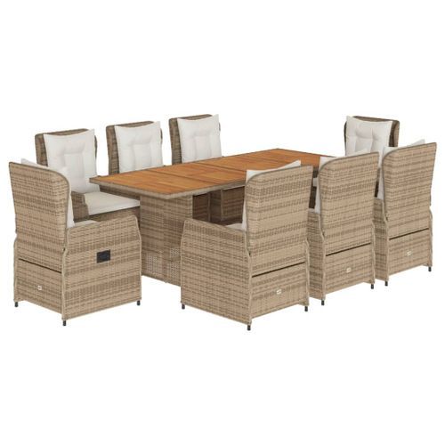 Ensemble à manger de jardin et coussins 9 pcs beige Poly rotin - Photo n°2; ?>