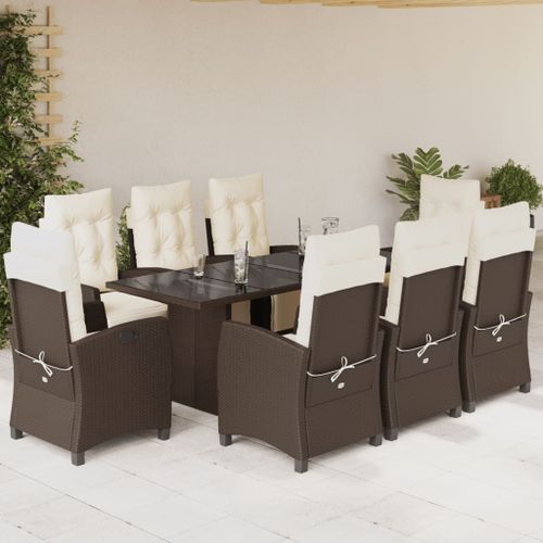 Ensemble à manger de jardin et coussins 9 pcs marron poly rotin - Photo n°2; ?>