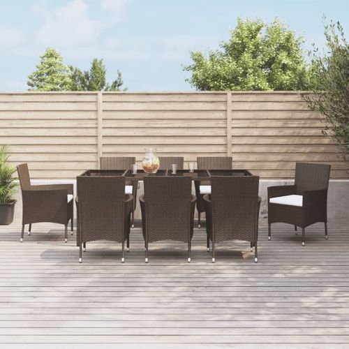 Ensemble à manger de jardin et coussins 9 pcs marron poly rotin - Photo n°2; ?>