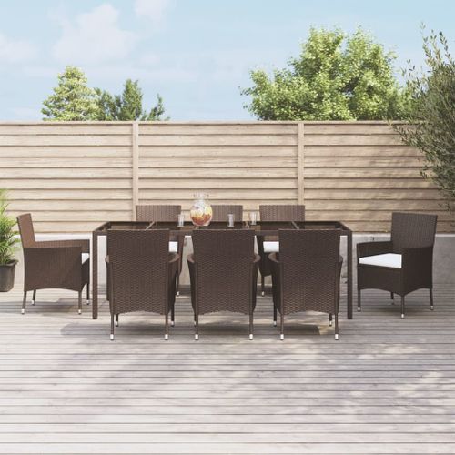 Ensemble à manger de jardin et coussins 9 pcs marron poly rotin - Photo n°2; ?>