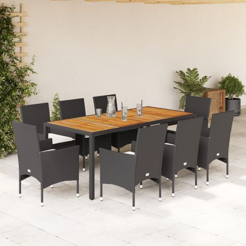 Ensemble à manger de jardin et coussins 9 pcs noir rotin acacia - Photo n°2; ?>