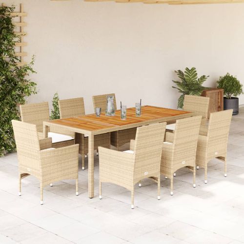 Ensemble à manger de jardin et coussins 9pcs beige rotin acacia - Photo n°2; ?>