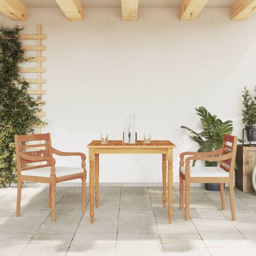 Ensemble à manger de jardin et coussins blanc 3 pcs teck massif - Photo n°2; ?>