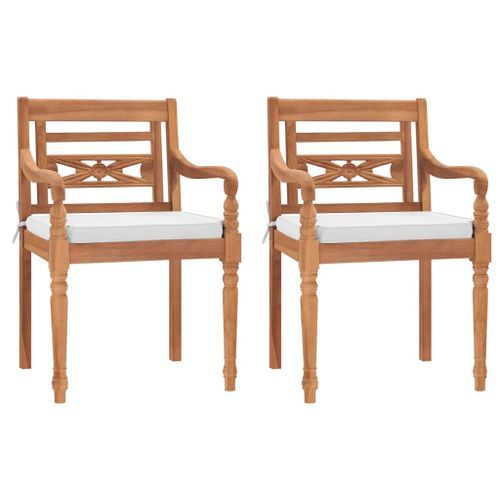 Ensemble à manger de jardin et coussins blanc 3 pcs teck massif - Photo n°3; ?>