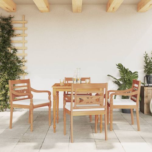 Ensemble à manger de jardin et coussins blanc 5 pcs teck massif - Photo n°2; ?>