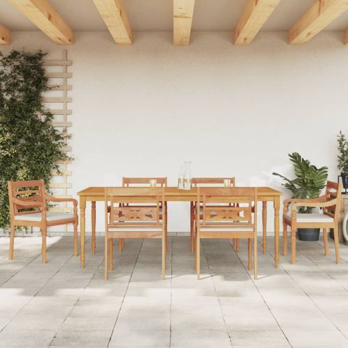 Ensemble à manger de jardin et coussins blanc 7 pcs teck solide - Photo n°2; ?>