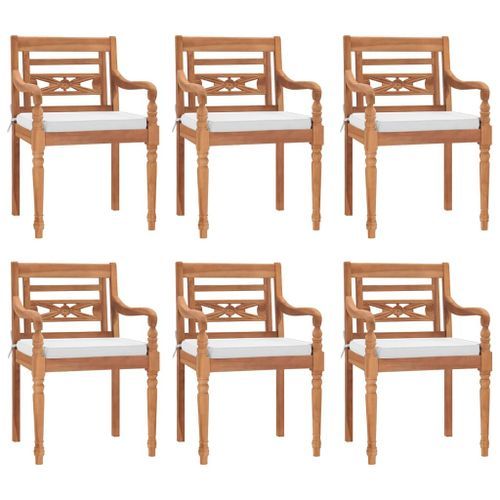 Ensemble à manger de jardin et coussins blanc 7 pcs teck solide - Photo n°3; ?>