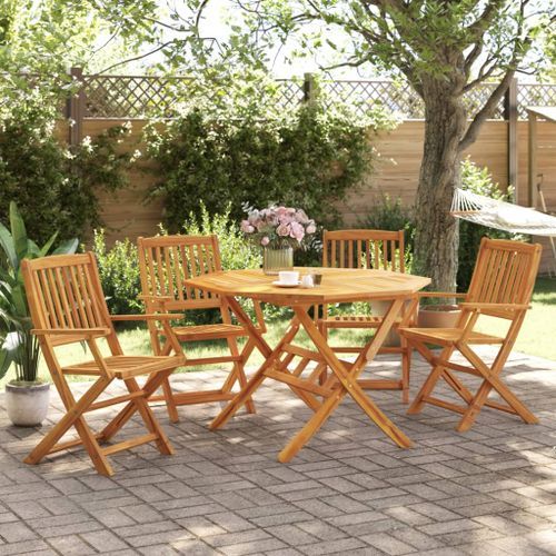 Ensemble à manger de jardin pliable 5 pcs bois massif d’acacia - Photo n°2; ?>