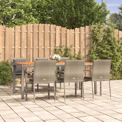 Ensemble à manger jardin et coussins 7 pcs gris rotin - Photo n°2; ?>