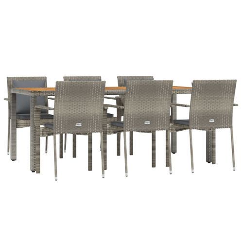 Ensemble à manger jardin et coussins 7 pcs gris rotin - Photo n°3; ?>