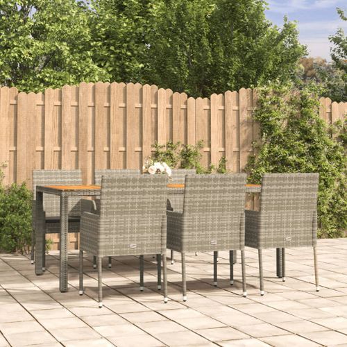 Ensemble à manger jardin et coussins 7 pcs gris rotin - Photo n°2; ?>