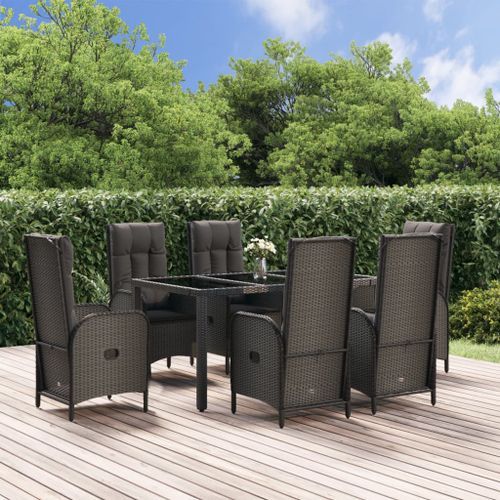 Ensemble à manger jardin et coussins 7 pcs Noir et gris Rotin - Photo n°2; ?>