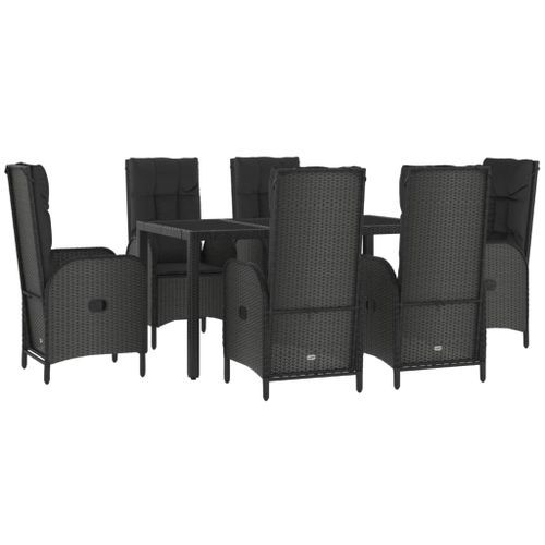 Ensemble à manger jardin et coussins 7 pcs Noir et gris Rotin - Photo n°3; ?>