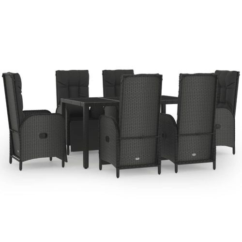 Ensemble à manger jardin et coussins 7 pcs Noir et gris Rotin - Photo n°2; ?>