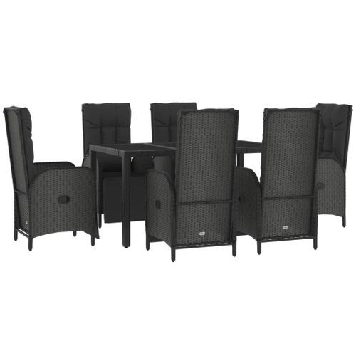 Ensemble à manger jardin et coussins 7 pcs Noir et gris Rotin - Photo n°3; ?>