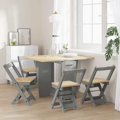 Ensemble à manger papillon 5 pcs Corona pliable gris bois pin - Photo n°3; ?>