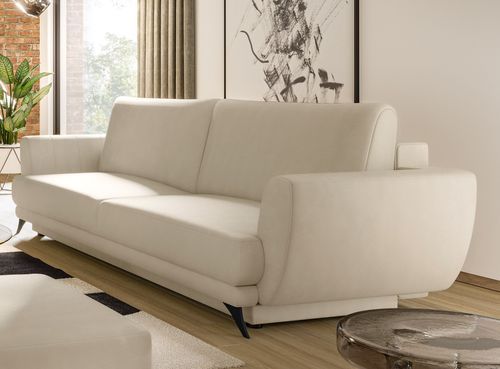 Ensemble canapé convertible simili cuirl beige Zora - 1 canapé 3 places + 1 fauteuil + 1 pouf - Photo n°3; ?>