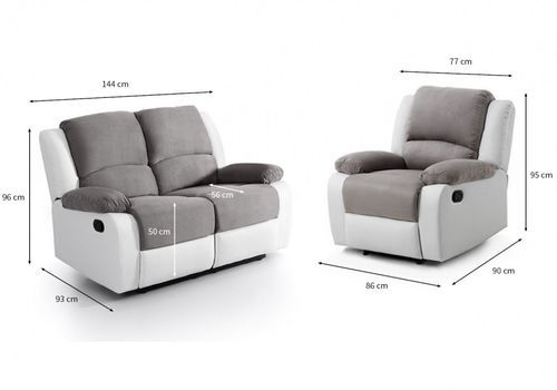 Ensemble canapé relaxation électrique 2 places et 1 fauteuil simili cuir blanc et microfibre gris Confort - Photo n°3; ?>