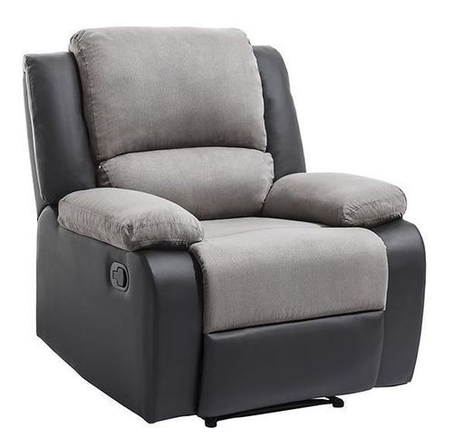 Ensemble canapé relaxation manuel 2 places et 1 fauteuil simili cuir noir et microfibre gris Confort - Photo n°2; ?>