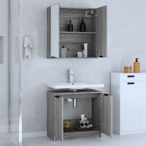 Ensemble d'armoires de salle de bain 2 pcs sonoma gris - Photo n°3; ?>