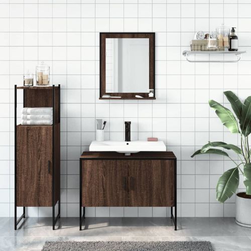 Ensemble d'armoires de salle de bain 3 pcs chêne marron - Photo n°3; ?>