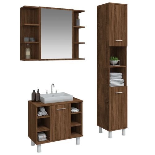 Ensemble d'armoires de salle de bain 3 pcs chêne marron - Photo n°3; ?>