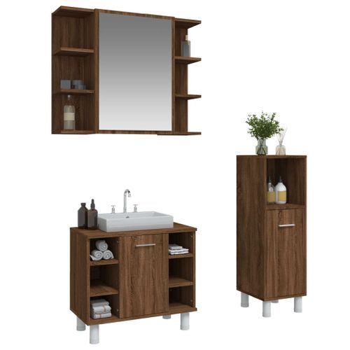 Ensemble d'armoires de salle de bain 3 pcs chêne marron - Photo n°3; ?>