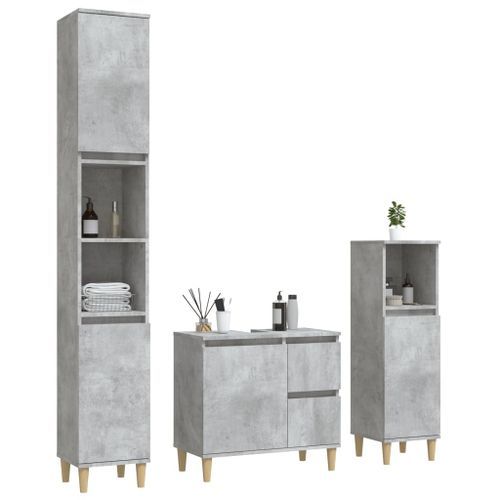 Ensemble d'armoires de salle de bain 3 pcs gris béton - Photo n°3; ?>