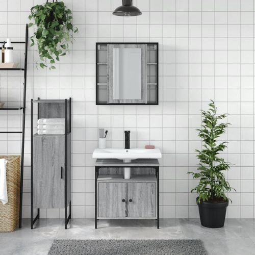 Ensemble d'armoires de salle de bain 3 pcs sonoma gris - Photo n°3; ?>