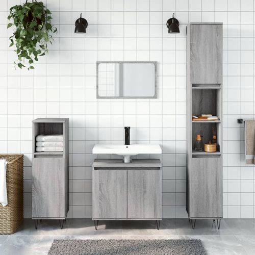 Ensemble d'armoires de salle de bain 3 pcs sonoma gris - Photo n°2; ?>